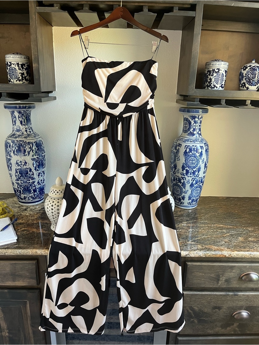 Lovely Day Black and White Strapless Jumpsuit, Medium
